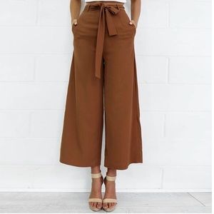 Orange Wide Leg Trouser Pants with Belt